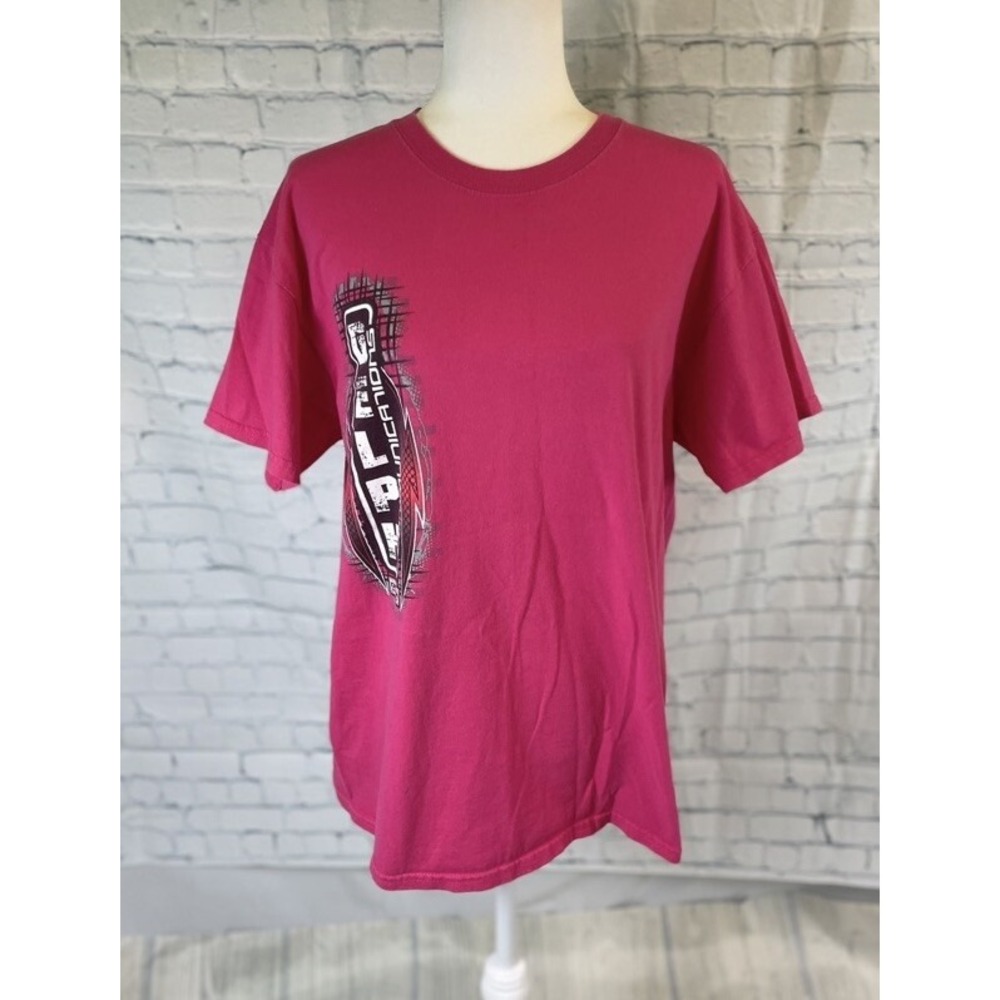 Vintage Delph Communications Pink NASCAR T Shirt Top Race car Adult Size L 2002